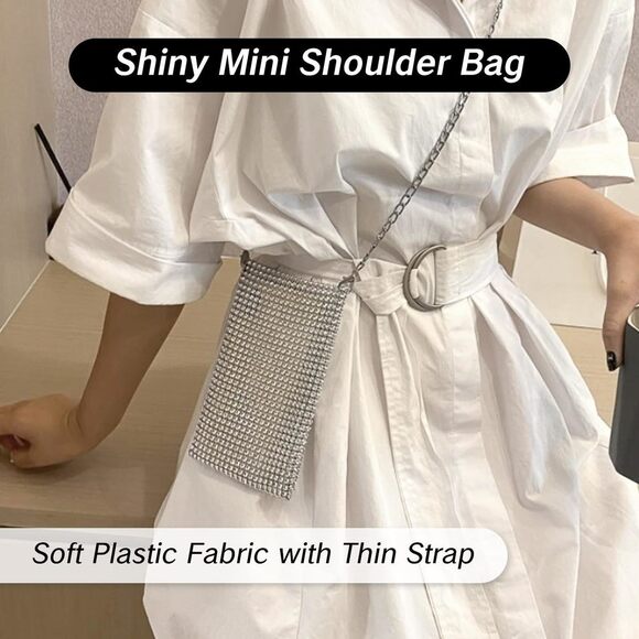 Silver Sequin Glitter Purse with Rhinestones – Crossbody for Events - Picture 3 of 7